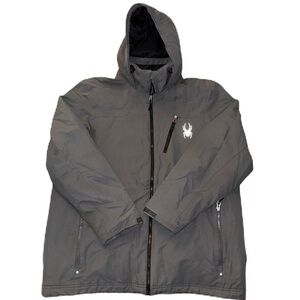 Spyder Vyrse XL Jacket Insulated Gray Olive Green Ski Hooded Full Zip EUC